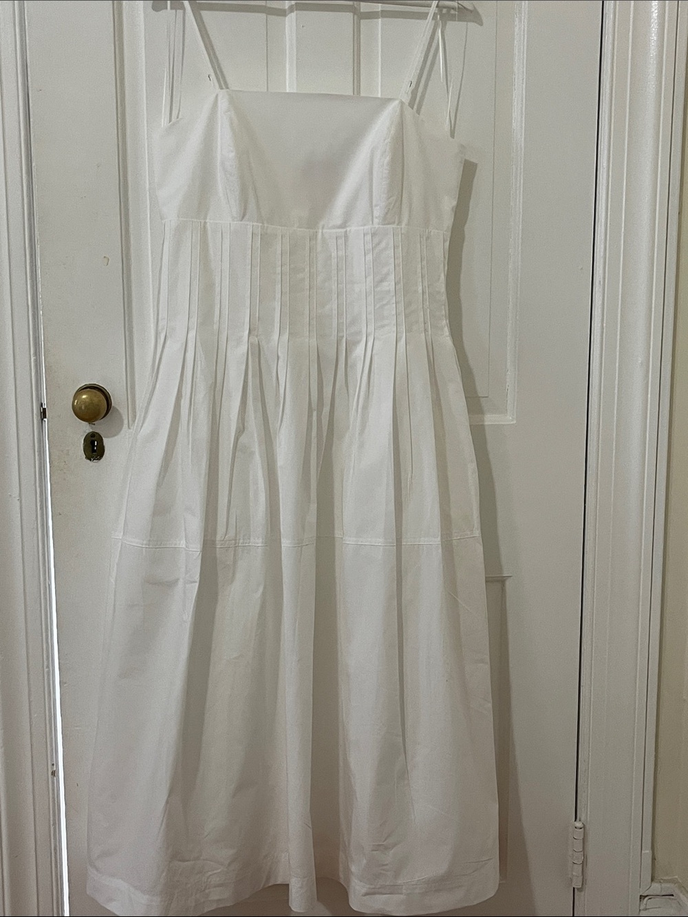 Banana Republic White Pleated Cotton Midi Dress with Spaghetti Straps NWT